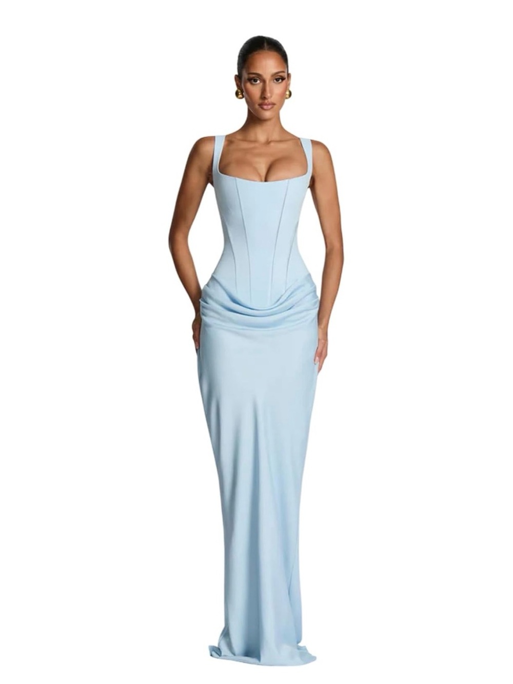 Amazon Light Blue Corset-Style Maxi Dress for Women